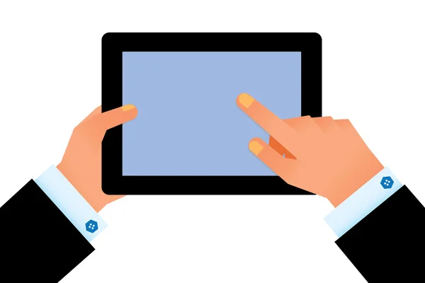 Mano en la tableta digital — Vector de stock