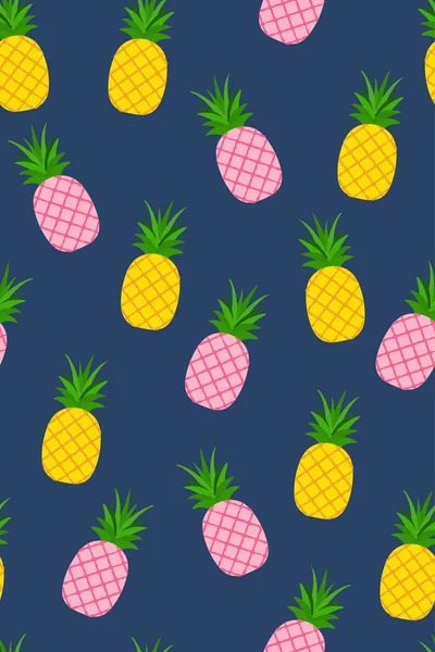 Sömlöst Mönster Med Tropisk Frukt Ananas Den Blå Bakgrunden Vektorillustration — Stock vektor