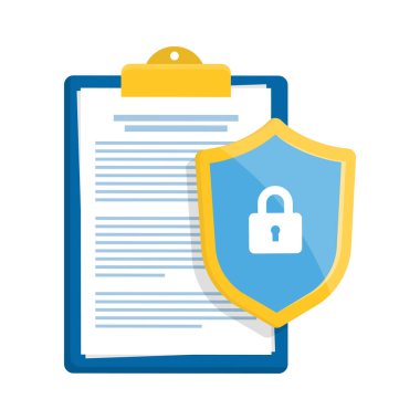 Pano ve kapalı asma kilit. Veri koruması, gizlilik politikası. Güvenli mahremiyet. Vektör illüstrasyonu.