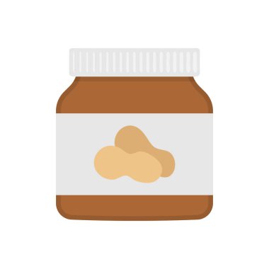 Fıstık ezmesi şişesi beyaz arka planda izole edilmiş. Fıstık ezmesi kavanozu. Vektör illüstrasyonu