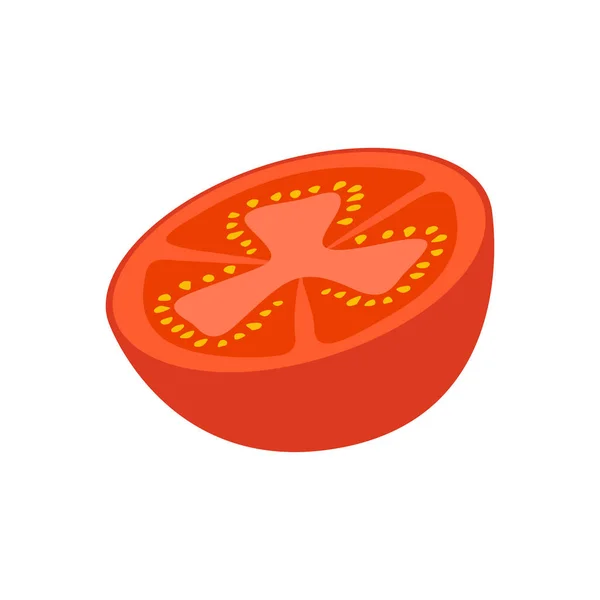 Meio Tomate Vermelho Fatia Vegetal Isolada Sobre Fundo Branco Ilustração —  Vetores de Stock