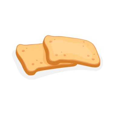 Beyaz üzerine izole edilmiş iki kızarmış ekmek dilimi. Buğday ekmeği. Vektör illüstrasyonu