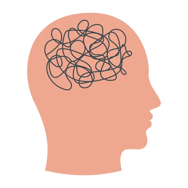 Sylwetka Ludzkiej Głowy Zaplątaną Linią Wewnątrz Jak Mózg Koncepcja Zaburzeń — Wektor stockowy