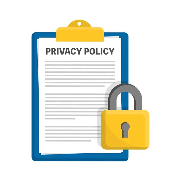 Ochrona Danych Koncepcja Polityki Prywatności Deska Rozdzielcza Zamknięta Kłódka Zabezpieczyć — Wektor stockowy