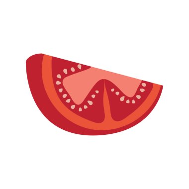 Yarı kırmızı domates. Beyaz arka planda izole edilmiş sebze dilimi. Vektör illüstrasyonu