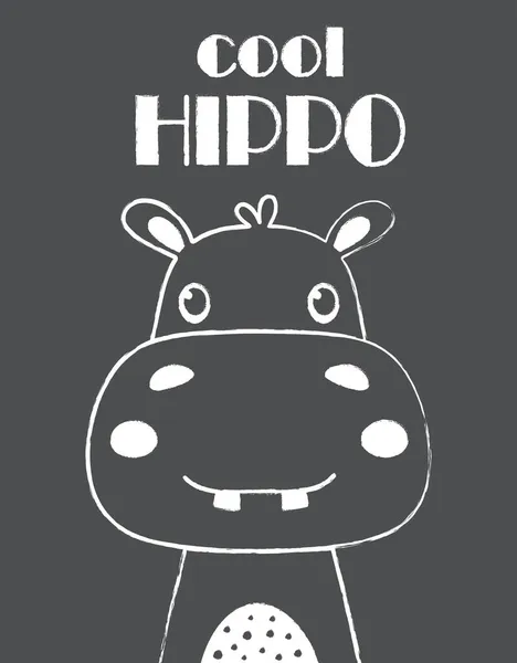 Kartka Życzeniami Uroczego Hipopotama Literówki Zarysie Izolowane Czarnym Tle Zwierzę — Wektor stockowy