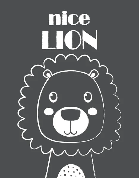 Carte Vœux Lion Mignon Isolé Sur Fond Noir Poster Design — Image vectorielle