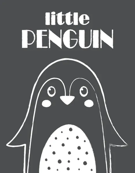 Grußkarte Aus Niedlichem Pinguin Und Schriftzug Isoliert Auf Dunklem Hintergrund — Stockvektor