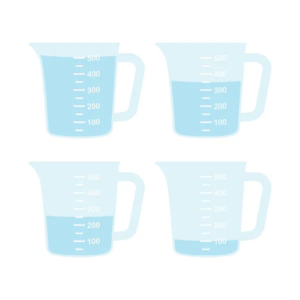 Tasses Mesure Cuisine Avec Différentes Quantités Liquide Cruche Avec Échelle — Image vectorielle