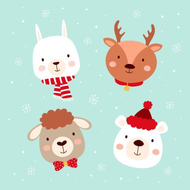 Şirin orman hayvanlarıyla, orman karakterleriyle, selamlama broşürleriyle dolu Noel seti.