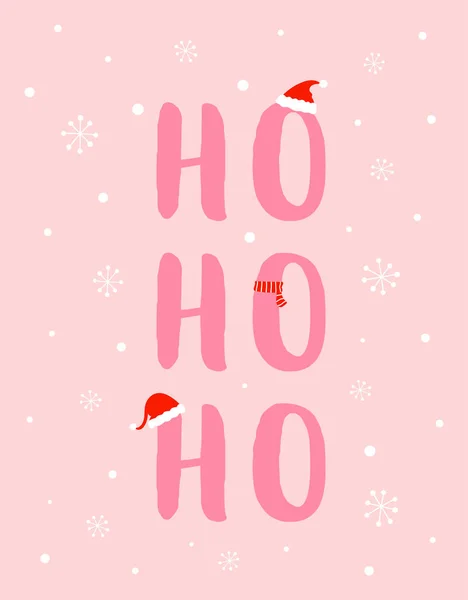 ピンクの背景に正字のホ ホホのグリーティングカード 可愛い休日のイラスト かわいいサンタの帽子とスカーフで飾られたクリスマスフレーズホ — ストックベクタ