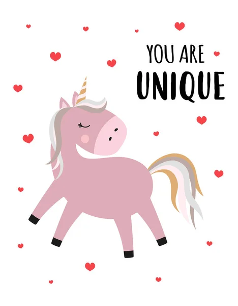 Carte Saint Valentin Avec Licorne Drôle Mignon Isolé Sur Fond — Image vectorielle