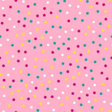 Bir sürü dekoratif serpiştirilmiş kusursuz donut şekeri. Pembe arkaplanda vektör illüstrasyonu.