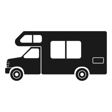 Kampçı. Karavan simgesi. Tekerlekli ev. Seyahat ve turizm için araba. Beyaz arkaplanda izole edilmiş vektör illüstrasyonu.