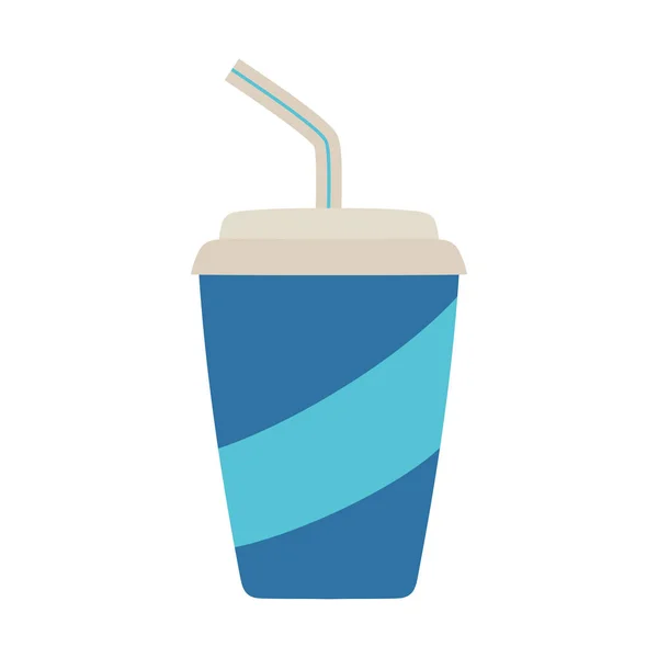 Cartoon Illustration Cup Lid Straw Isolated White Background Striped Takeaway — Stockvektor
