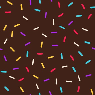 Donut pürüzsüz desen. Çikolata arkaplanına serpiştirilmiş donutlar. Vektör illüstrasyonu.