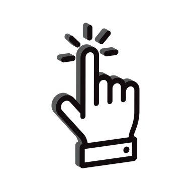 Clicking finger icon, hand pointer. Click button with hand pointer clicking. Vector illustration, isolated on a white background.