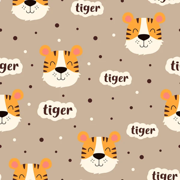 Seamless Pattern Cute Tiger Muzzles Tiger Cub Black Stripes Vector — Vetor de Stock