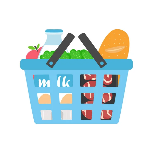 Supermarket Shopping Basket Full Groceries Products Grocery Store Supermarket Cart — Stock Vector