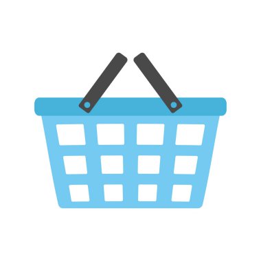 Alışveriş sepetinin basit simgesi beyaz arkaplanda izole edilmiş, mavi market arabası simgesi, düz çizgi film vektör çizimi