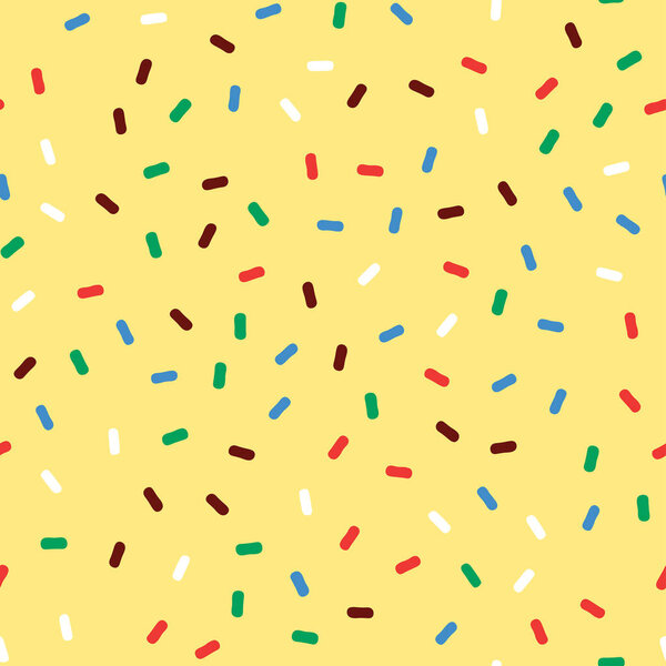 Seamless patterns of donut glaze with many decorative sprinkles. Donuts glaze, dessert background. Sweet confetti on glaze background. Vector Illustration