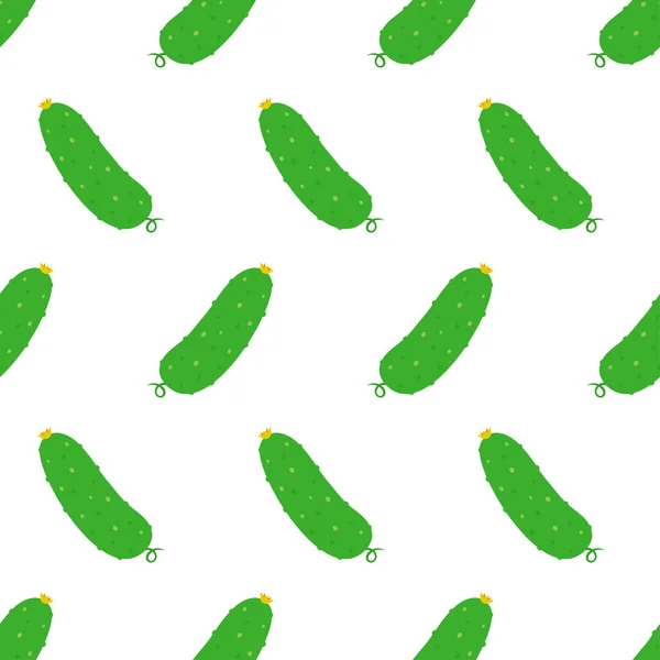 卡通人物黄瓜无缝图案 白色背景上绿色美味新鲜黄瓜的矢量图解 — 图库矢量图片