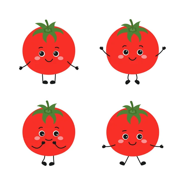 Jeu Personnages Tomates Dessin Animé Émoticônes Légumes Drôles Dans Style — Image vectorielle