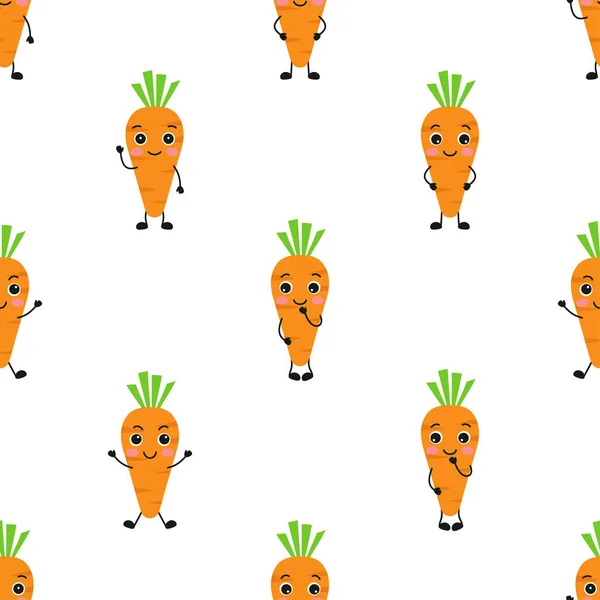 Vector Seamless Pattern Cartoon Carrots Flat Style Illustration Carrots Kawaii — Stock Vector