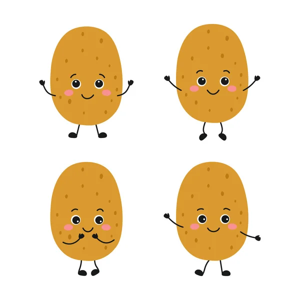 Cute Cartoon Potato Characters Set Flat Style Vector Illustration Kids — Stock Vector