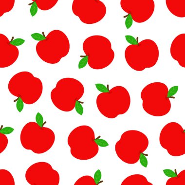 Düz stil elmalı karikatür deseni, kırmızı taze meyvenin vektör çizimi
