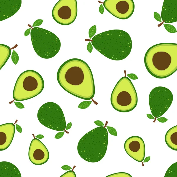 Seamless Pattern Fresh Half Whole Avocado Isolated White Avocado Fruit — Stock Vector