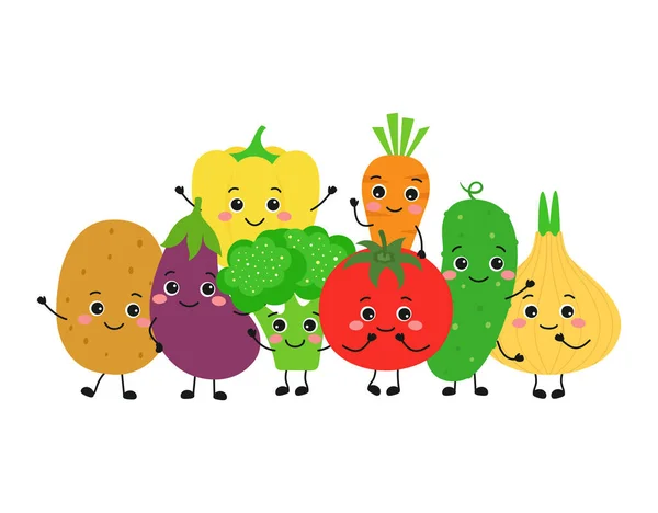 Wektor Ilustracja Szczęśliwy Wesoły Warzywa Izolowane Białym Zdrowe Jedzenie Koncepcja — Wektor stockowy