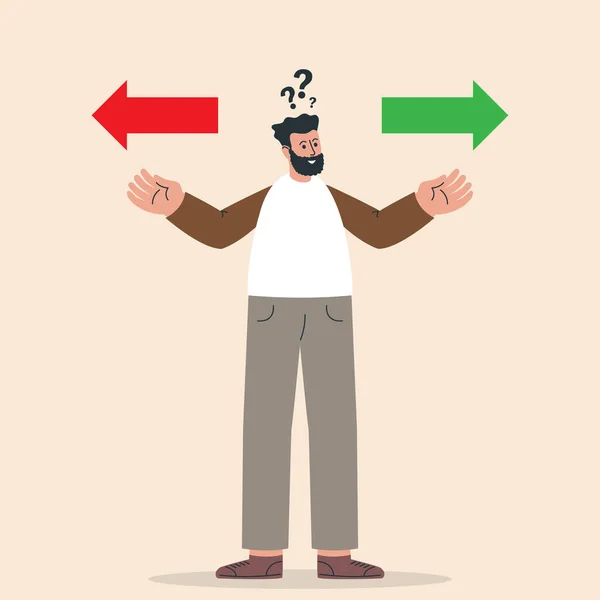 Volba Mezi Dvěma Směry Pensive Men Question Marks Brainstorm Think — Stockový vektor