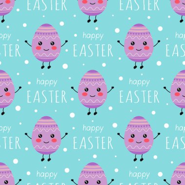 Çizgi film karakterleri, düz bahar tasarımı, vektör illüstrasyonları olan çocuksu paskalya deseni.