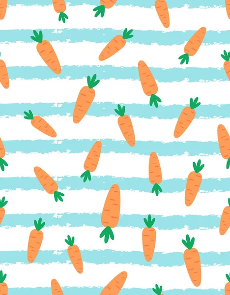 Patrón Sin Costuras Vector Con Zanahorias Sobre Fondo Rayas Azules — Archivo Imágenes Vectoriales