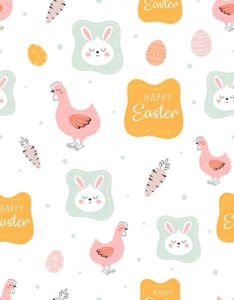 Easter Seamless Pattern Bunnies Hens Vector Illustration Rabbits Chickens Easter — Stock Vector