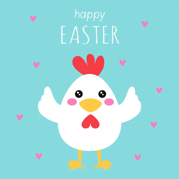 Šťastná Jednoduchá Velikonoční Karta Kresleným Roztomilým Kuřetem Plakát Kresleným Ptáčkem — Stockový vektor