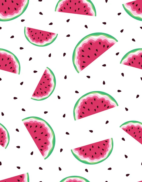 Nahtloses Muster Mit Wassermelonenstücken Und Samen Vektorillustration Flachen Stil — Stockvektor