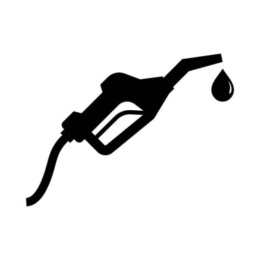 Yakıt pompası ikonu. Benzin istasyonu sembolü. Benzin hortumunu damla ile doldurun. Vektör illüstrasyonu beyaz arkaplanda izole edildi