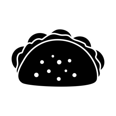 Taco ikonu, izole edilmiş, beyaz arka planda siyah. Tortilla soslu taco. Meksika fast food 'u. Vektör illüstrasyonu.