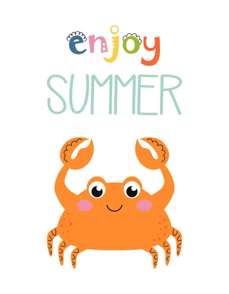 Vector Dieren Illustratie Met Oranje Schattig Krab Schattig Karakter Voor — Stockvector