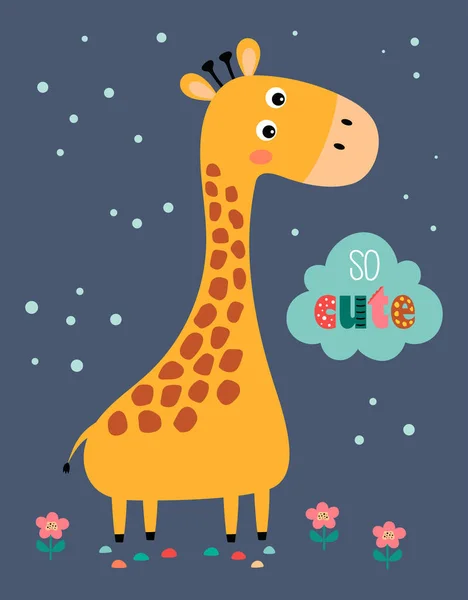 Giraffa Del Fumetto Isolato Sfondo Blu Animale Selvatico Vettoriale Illustrazione — Vettoriale Stock