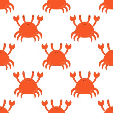 Beyaz arka planda sevimli yengeçli kusursuz desen, basit çocuk baskısı