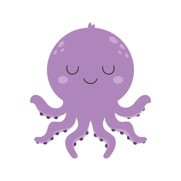 Grappig Paars Octopus Vector Illustratie Met Onderwater Schepsel Platte Cartoon — Stockvector