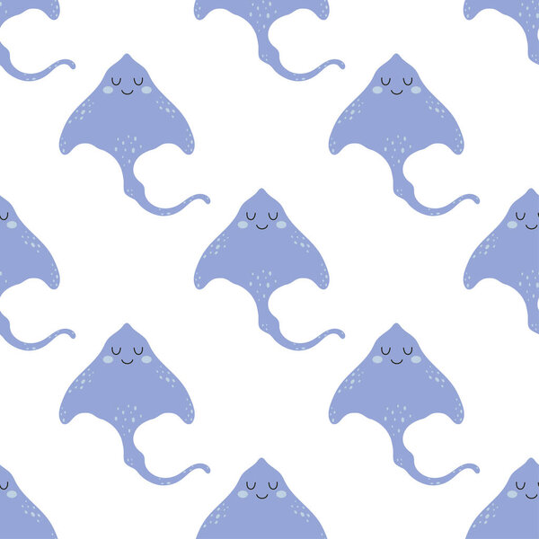 simple flat pattern with stingrays in scandinavian style on white background, cute cartoon animals, pattern for kids with stingrays