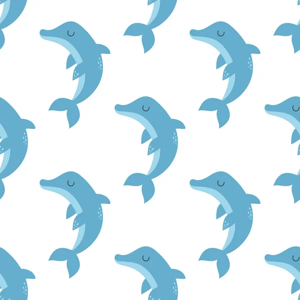 Padrão Sem Costura Com Golfinhos Bonitos Estilo Cartoon Isolado Fundo — Vetor de Stock