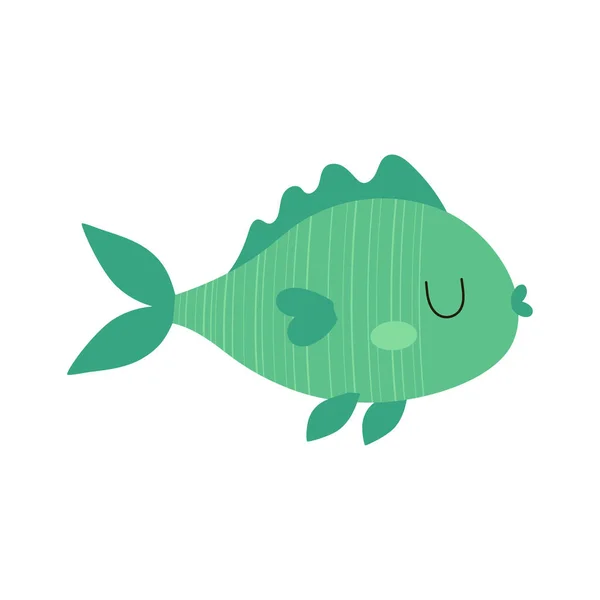 Kreslené Zelené Ryby Izolované Bílém Pozadí Tropické Podvodní Vodní Tvor — Stockový vektor