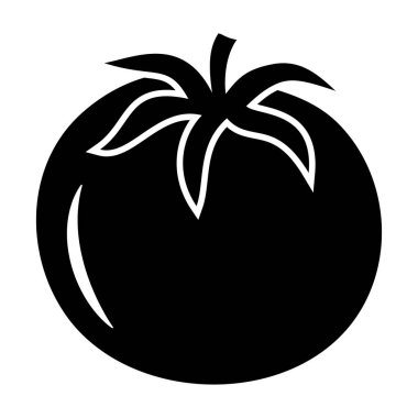 Domates ikonu. Kök siluetli domates. Sebze salatası için. Vektör illüstrasyonu