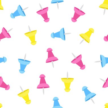 Renkli kırtasiye düğmelerine sahip kusursuz vektör deseni, beyaza izole edilmiş rektörlük arkaplanı, okul, ofis, üniversite için duvar kağıdı