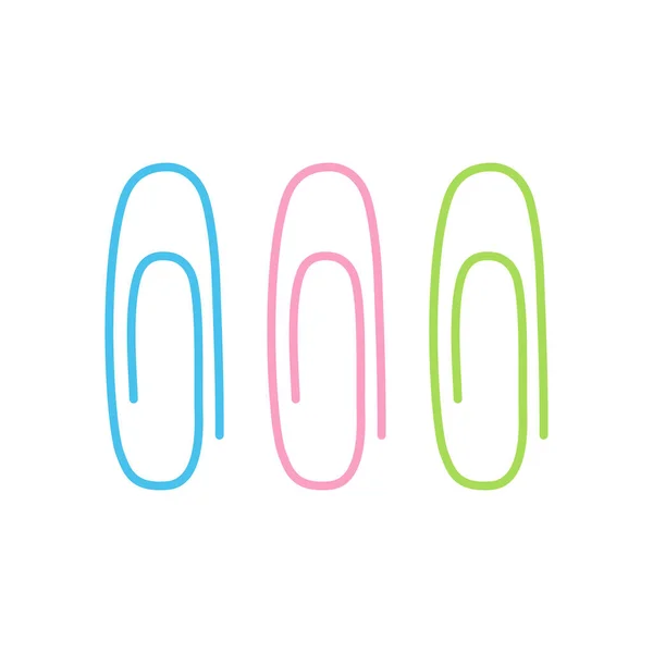 Colored Paper Clips Isolated White Background Set Document Fastener Cartoon — Vetor de Stock